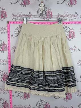 DE Collection Cream Circle Skirt with NAVY Aztec Patterned Hem